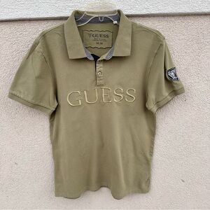 GUESS Men's Olive Polo with Embroidered Logo and Sleeve Patch